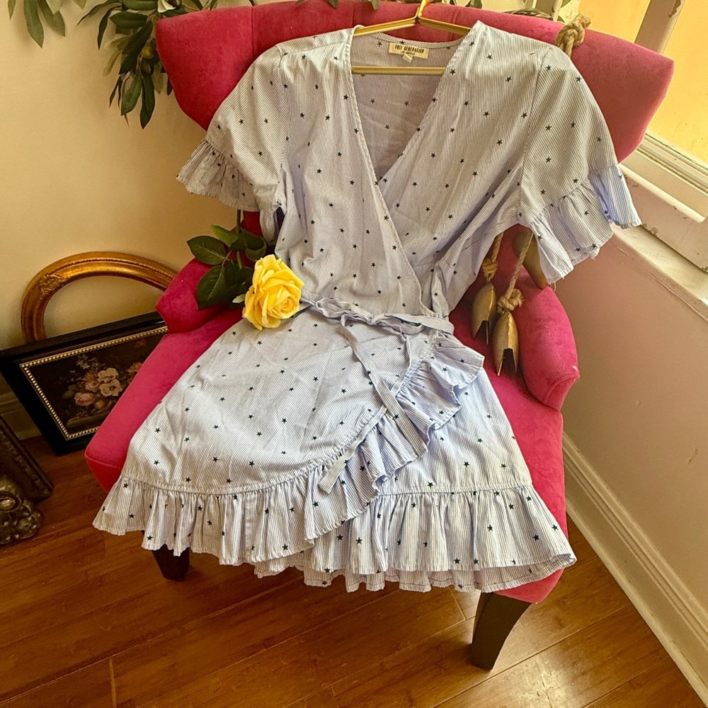 Light Blue Star Print Wrap Dress - Picture 5 of 5